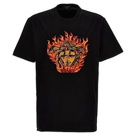 FLAME T-Shirt mit Flammenstickerei - Versace