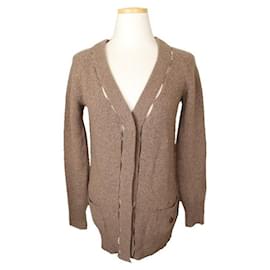 Chloé Cardigan in lana lavorato a maglia con dettagli a taglio Melange Beige
