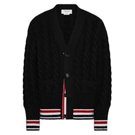 Merino Baby Pullover mit RWB-Streifen und Kabelstrick - Thom Browne