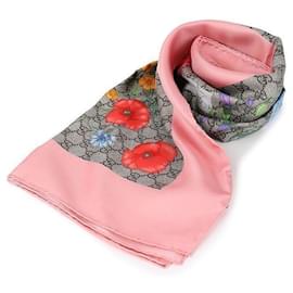 Foulard in seta con stampa di fiori GG - Gucci