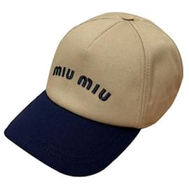 Miu Miu bestickte Logo-Drillkappe khaki königsblau