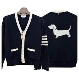 Hector Cardigan mit diagonalen Streifen, lockere Passform, marineblau - Thom Browne