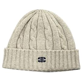 Beanie in cashmere con logo ricamato Triomphe Grigio Chiaro - Céline