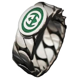 Anello in argento smaltato verde GG intrecciato Taglia - Gucci