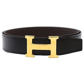 Hermès Reversible Belt with Gold Hardware Black Chocolate