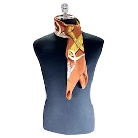 Hermès FERRONNERIE Sciarpa in Seta Metallica Arancione Marrone
