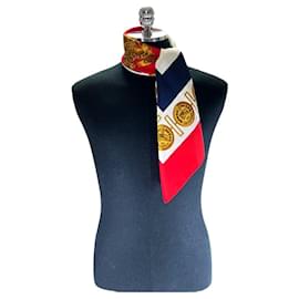 Burberry Sciarpa in seta araldica blu navy rosso avorio