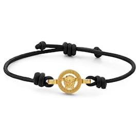 Pulsera de cuero negro y dorado - Versace