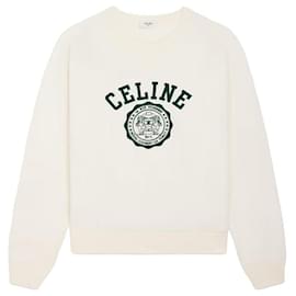 Fleece Loose Blazon Sweatshirt Gewaschen Weiß Moosgrün - Céline