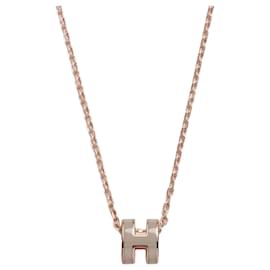 Collier Mini Pop Hach Émail Marron Or Rose - Hermès