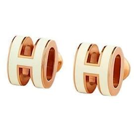 Mini Pop Ash Earrings Rose Gold Blanc White - Hermès