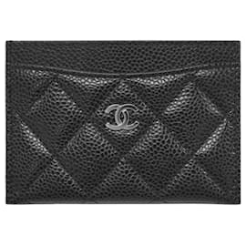 Chanel Klassischer Kartenhalter Caviar Schwarz Silberne Hardware