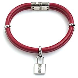 Louis Vuitton Bracciale in pelle bordeaux con tono argento