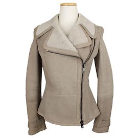 Burberry Kurze Mustang-Jacke aus hellkhakifarbenem Lammleder mit Reißverschluss