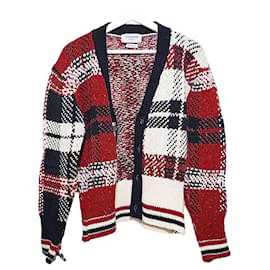 V-Ausschnitt Cardigan mit Donegal-Tartanstreifen - Thom Browne