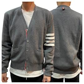 Milano Stitch Overbrand Bar Cardigan Mittelgrau - Thom Browne