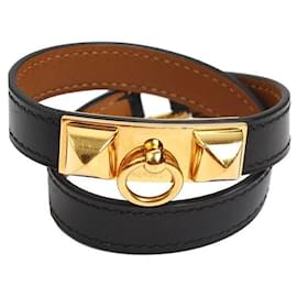 Bracelet Double Sangle Or XS La Medor en Epsom Noir - Hermès
