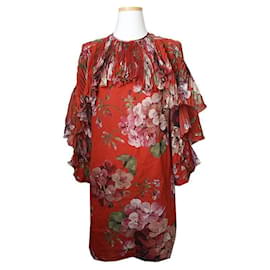 Vestido de seda plisado rojo tomate - Gucci