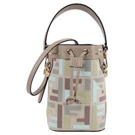 Fendi Mini bolso de hombro de lona bordado FF multicolor