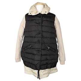 Beige-schwarze, schichtweise, gepolsterte Jacke aus reinem Gänsedaunen mit hohem Kragen - Moncler