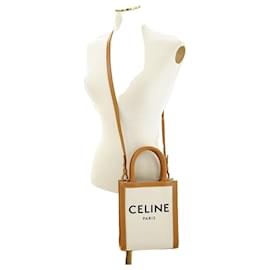 Vertikale Canvas Cabas Tasche Weiß Braun Leder - Céline
