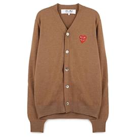 Comme Des Garcons Brauner Cardigan mit Doppeltem Rotem Herz-Patch