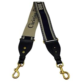 Dior Logo Embroidered Fabric Ring Shoulder Strap Navy
