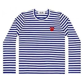 Gestreiftes Langarm-T-Shirt mit rotem Herz-Patch AX - Comme Des Garcons