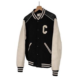 Céline Klassische Texturierte Teddy Varsity Jacke aus Wolle und Leder mit Logo für Herren