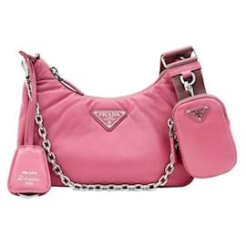 Borsa hobo a spalla in pelle Napa imbottita per donne - Rosa - Prada