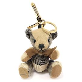 Portachiavi in cashmere a quadri beige con papillon Thomas Bear - Burberry