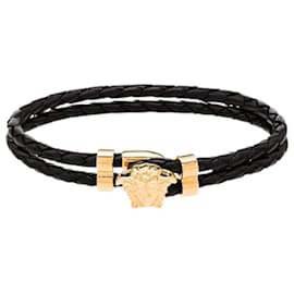 Medusa Gold schwarzes Lederarmband - Versace
