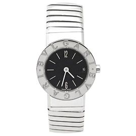 Bulgari Tubogas Stahl schwarzes Zifferblatt