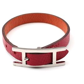 Bracciale Hapi reversibile con fibbia argento arancione rosso - Hermès