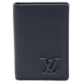 Louis Vuitton Ink Blue Grained Calfskin LV Aerogram Pocket Organizer Card Wallet
