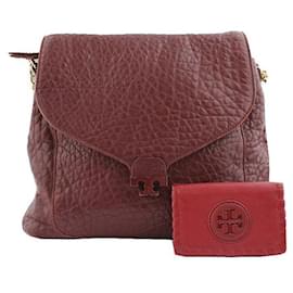 Bordeaux geprägtes Klapp-Schulterkartenetui-Set - Tory Burch