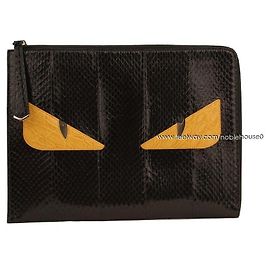 Fendi Clutch Bagbug Mostro in Python Reale Nero Senape