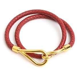 Burgundy Woven Leather Gold-tone Choker and Bracelet - Hermès