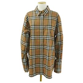 Burberry Camicia a maniche lunghe da donna in cotone cammello a quadri - Abbigliamento di lusso