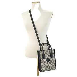 Gucci Borsa mini tote da donna in tela rivestita blu navy