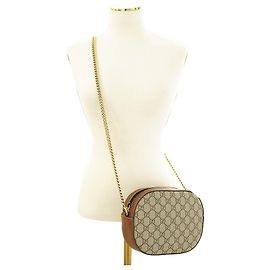 Gucci Damen Umhängetasche aus braunem Canvas mit Lederkette KHNKG