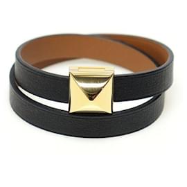 Black Brown Swift Calfskin Gold-Tone Medor Infinity Double Tour Bracelet - Hermès
