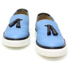 Mocassim de couro bicolor azul e preto com tassel - Hermès