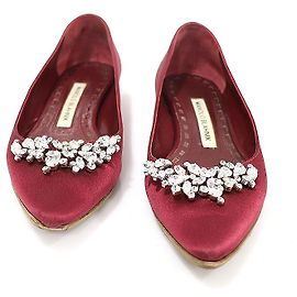 Manolo Blahnik Ballerine da Donna LURUM in Raso Borgogna con Gioiello in Cristallo