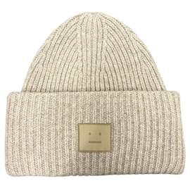 Berretto in lana lavorato a maglia con grande patch logo Acne grigio mélange DRN