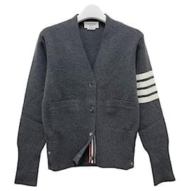 Cardigan Milan Stitch Bar Cinza Médio - Thom Browne