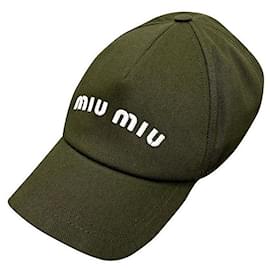 Miu Miu bestickte Logo Baumwoll-Baseballmütze Waldgrün Weiß ADXI