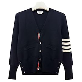 Wollcardigan mit Milano-Stich und diagonaler Leiste - Thom Browne