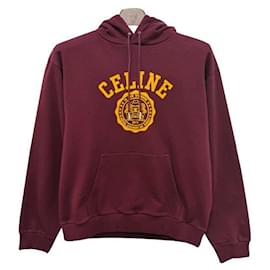 Blason Logo bedruckter Baumwollfleece-Hoodie Bordeaux - Céline