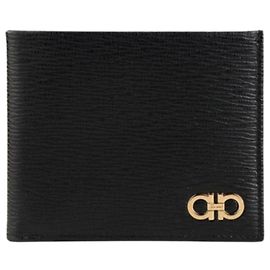 Salvatore Ferragamo Portafoglio Double Gancini Placcato Oro NERO